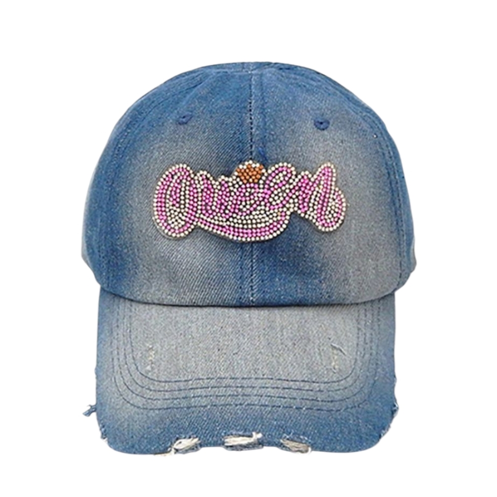 Queen Rhinestone Blue Denim Cap with Pink Embellishment NWT